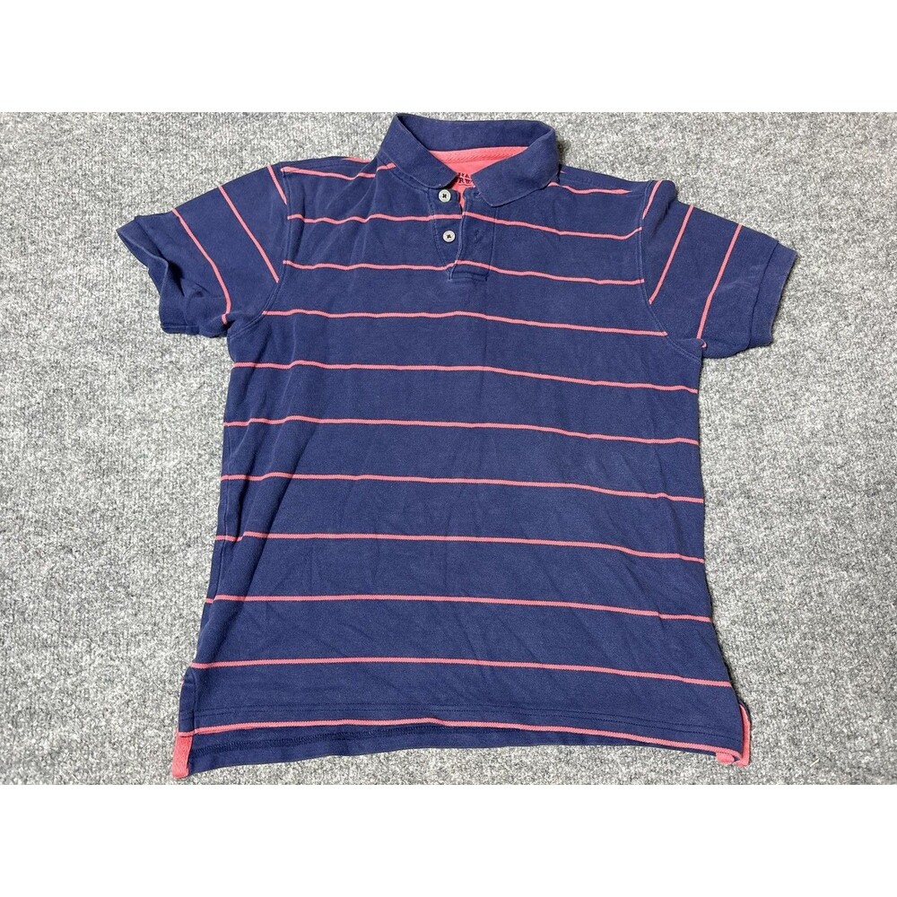 Charles Tyrwhitt Polo Shirt Mens S Blue Pink Stripe 100% Cotton Knit Casual